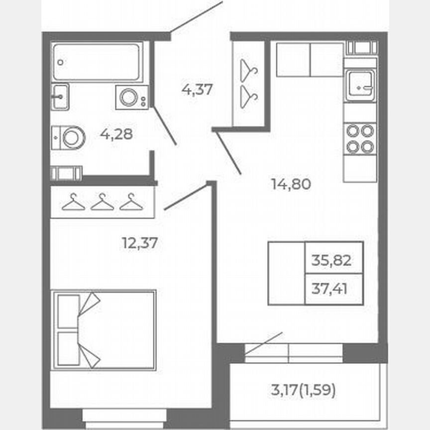 1-к. квартира, 35,8 м², 2/4 эт.