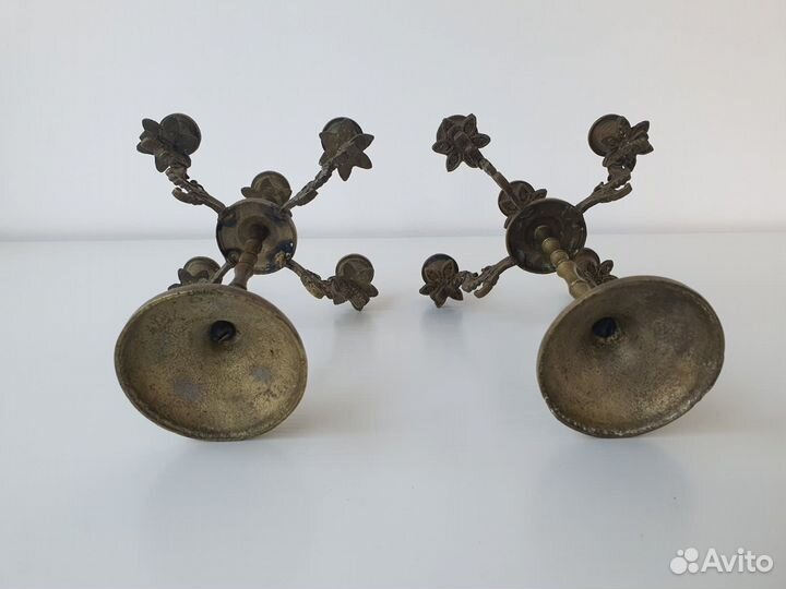 Старинные 2 подсвечника бронза\латунь на 5 свечей
