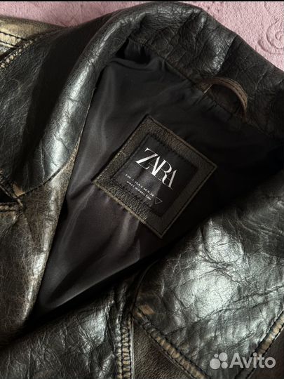 Винтажна косуха кожанная куртка Zara оригинал