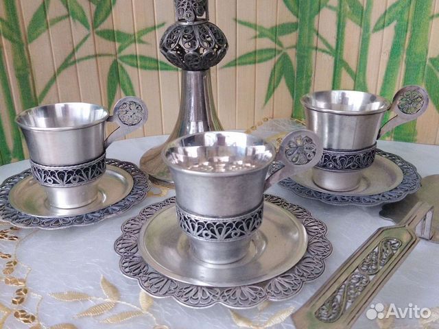 Кофейная пара скань СССР мельхиор. Подстаканники
