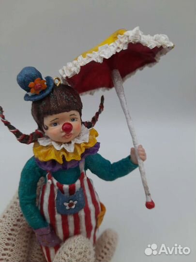 Ватная елочная игрушка Клоунесса