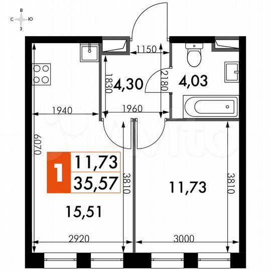 1-к. апартаменты, 35,6 м², 11/15 эт.