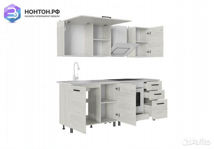 Кухня Адель 2.0м дуб крафт белый / дуб крафт белый