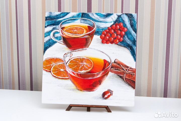 Картина Натюрморт с чаем, акрил, холст, 20*20