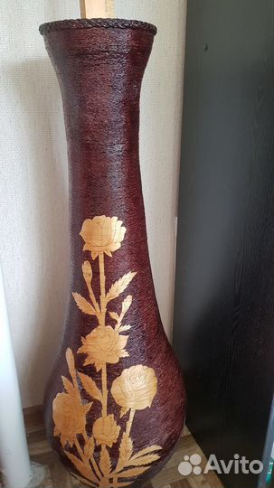 Ваза напольная высокая из лозы и бамбука