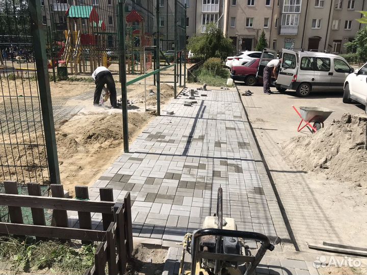 Укладка тротуарной плитки, брусчатки