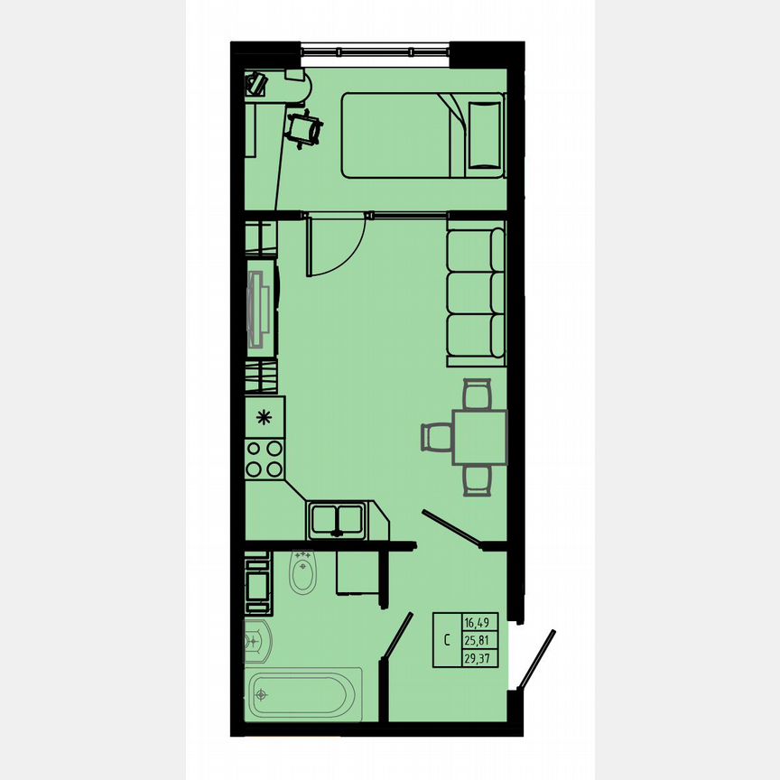 Квартира-студия, 28,7 м², 5/8 эт.