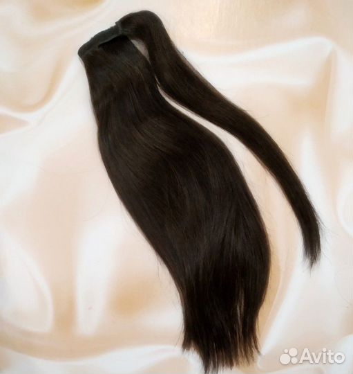 Хвост шиньон волосы натуральные черные новые