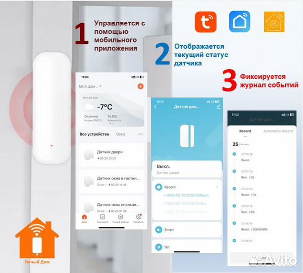 Умный датчик открытия дверей/окон TuyaSmart с WiFi