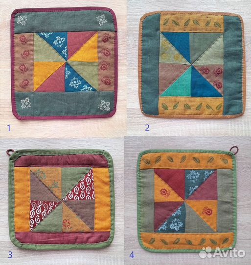 Прихватки лоскутные, лен