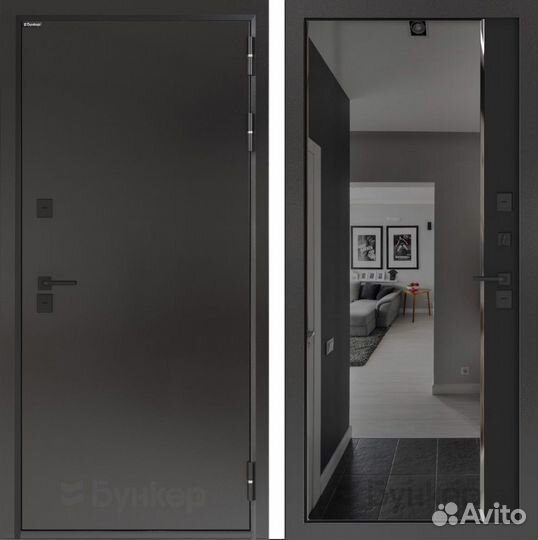 Дверь термо с тонированным зеркалом черный кварц