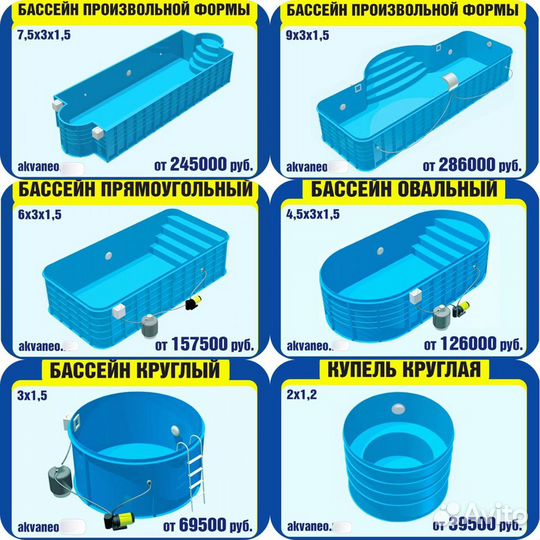 Бассейны, купели, фурако и емкости из пластика