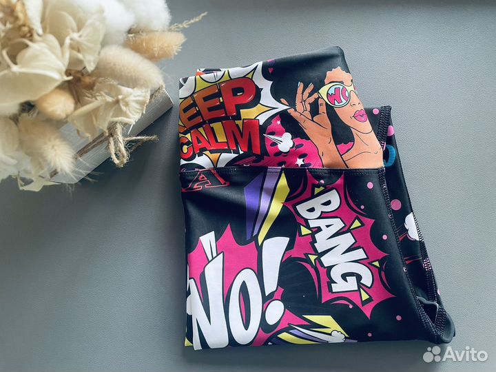 Легинсы с комиксами XS/S бифлекс лосины новые