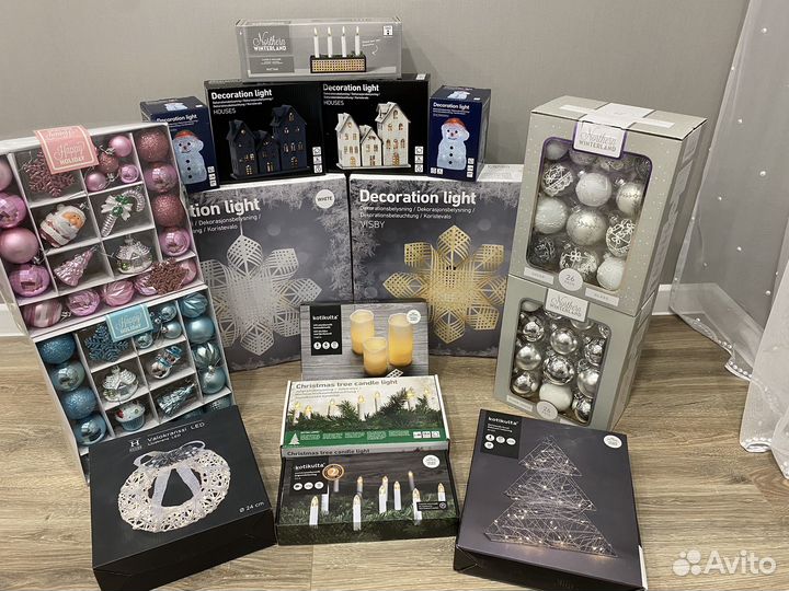 Новогодний декор, елочные игрушки, гирлянда, венок