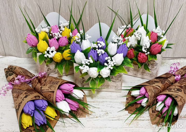 Букет из мыла - роза, тюльпаны