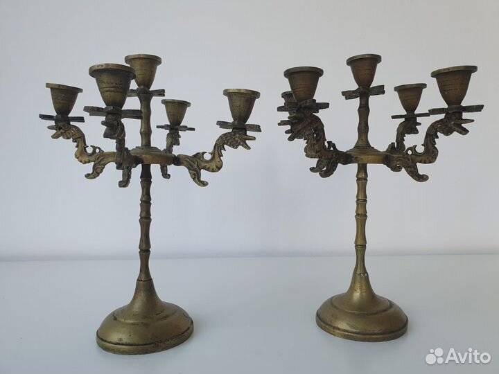 Старинные 2 подсвечника бронза\латунь на 5 свечей
