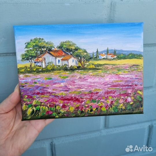 Картина маслом Прованс пейзаж лаванда цветы в поле