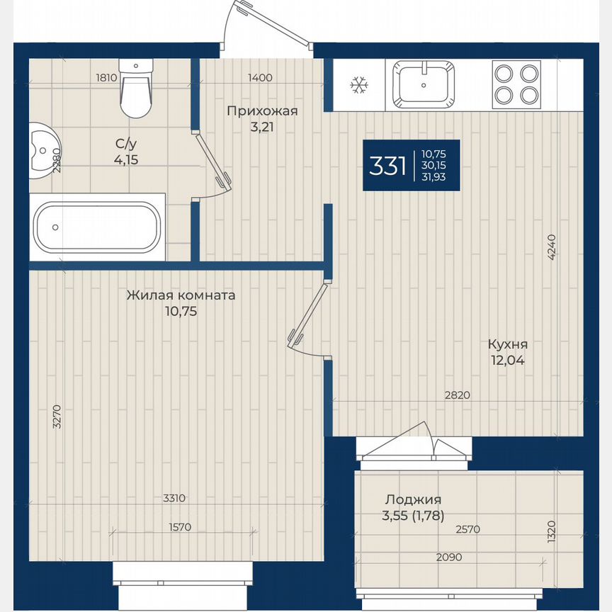 1-к. квартира, 31,9 м², 9/12 эт.
