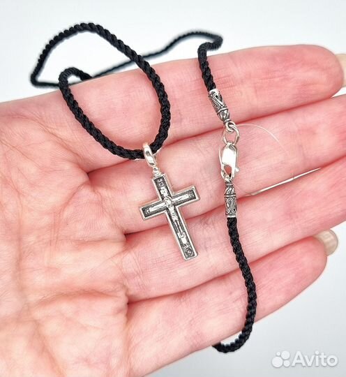 Серебряный крестик с гайтаном 40 см. Детский компл