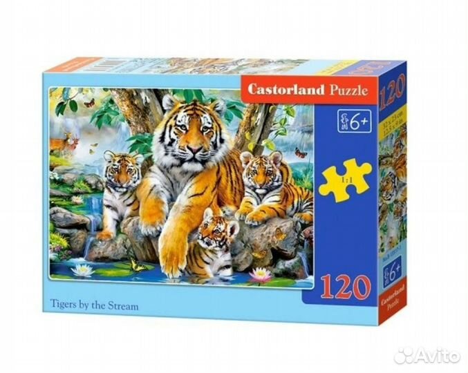Пазлы 120 Семья тигров у ручья В-13517 411044