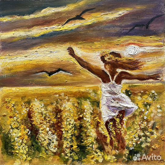 Картина маслом Солнечная девочка для детской 30х30