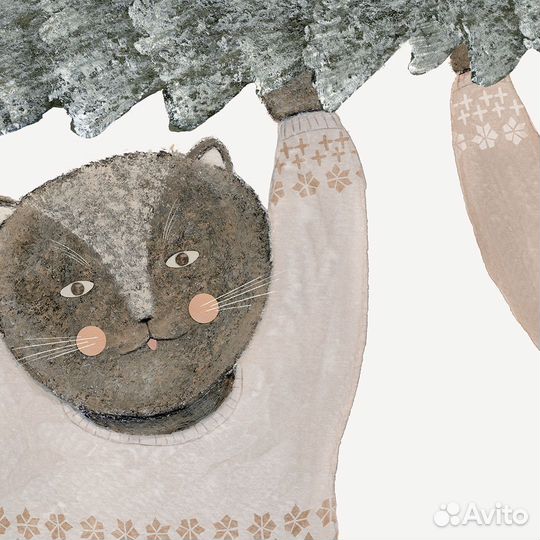 Постер новогодний с котами и ёлкой