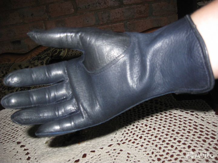 Перчатки винтажные женские кожа Европа синие