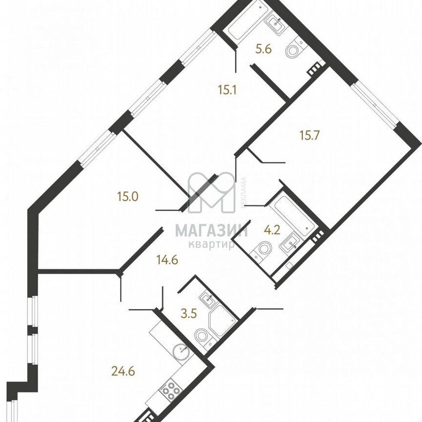 3-к. квартира, 98,3 м², 3/6 эт.