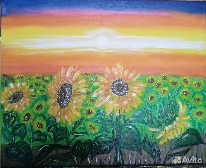 Картина, подсолнухи, масло, 30х40