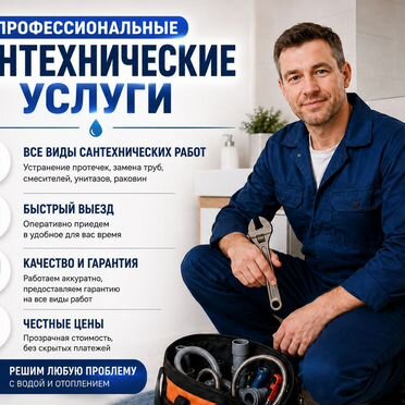 Сантехник на дом / Смесители / Унитазы / Засоры / Протечки / Быстрый выезд / Гарантия работ