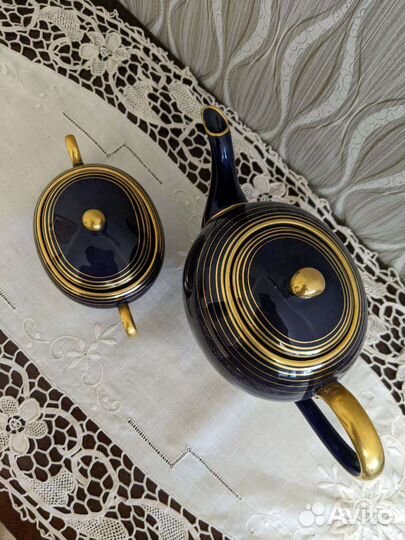 Сахарница и чайник кобальт