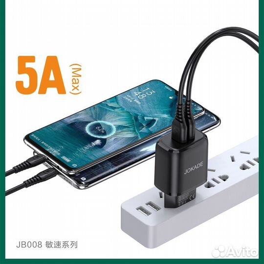 Сзу jokade JB008 2*USB + type-C 5A Black