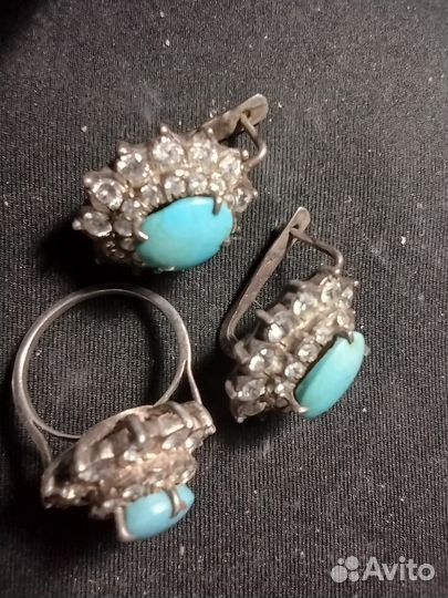 Серги кольцо бирюза винтаж серебро