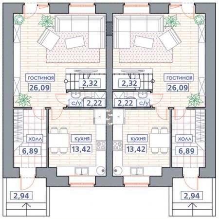 Таунхаус 104,6 м² на участке 3 сот.
