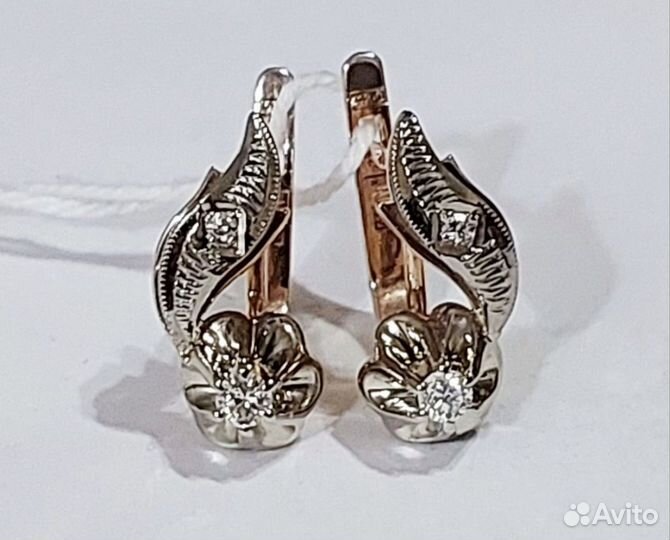 Золотые серьги Тюльпаны с бриллиантами