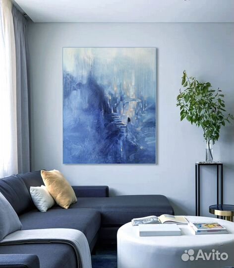 Авторская большая синяя картина маслом Путь к себе