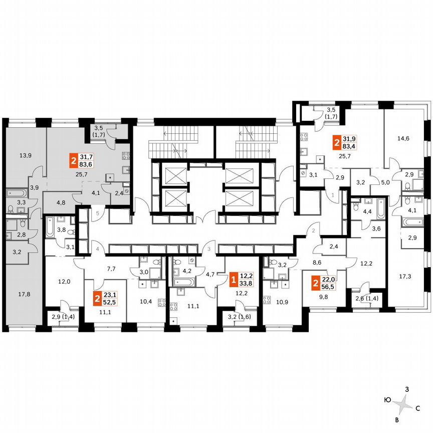 2-к. квартира, 83,8 м², 33/33 эт.