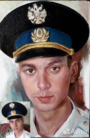 Портрет по фото маслом на холсте, цветной карандаш