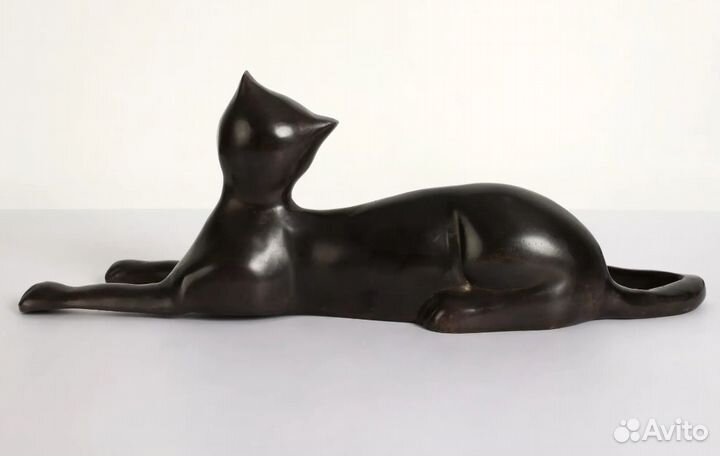 Кошка латунная большая статуя декор интерьер кот