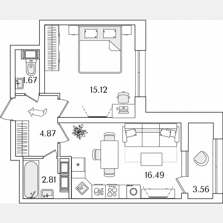 1-к. квартира, 42,7 м², 13/22 эт.
