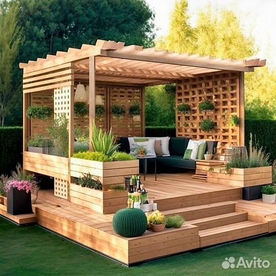 Беседка дерево в стиле лофт