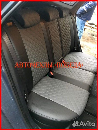 Чехлы Kia Ceed 2 из экокожи чёрно-серые Ромб