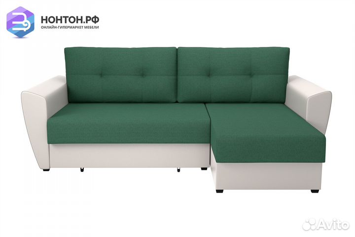 Диван угловой выкатной София зеленый / белый