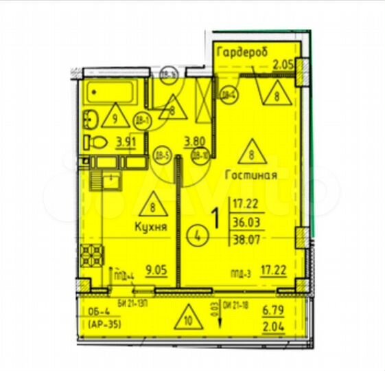 1-к. квартира, 38,1 м², 3/18 эт.