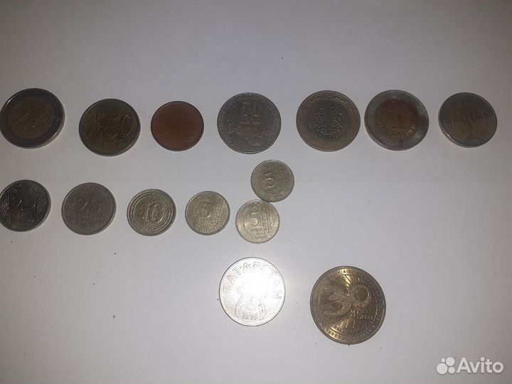 Монеты евро, сум, лира