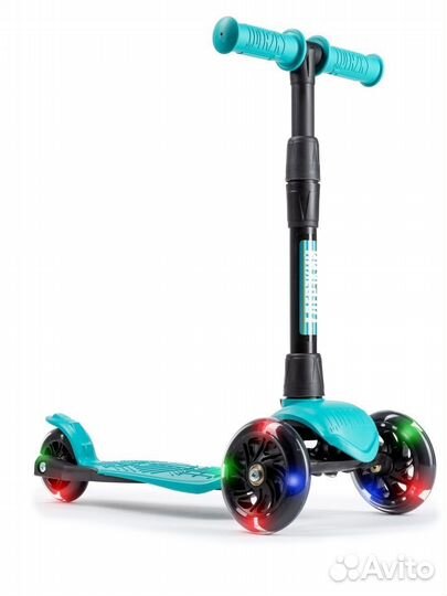 Самокат boss детский (светящиеся колеса) бирюзовый