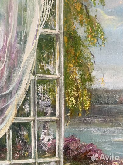 Кот, картина маслом на холсте, пейзаж 40х60см