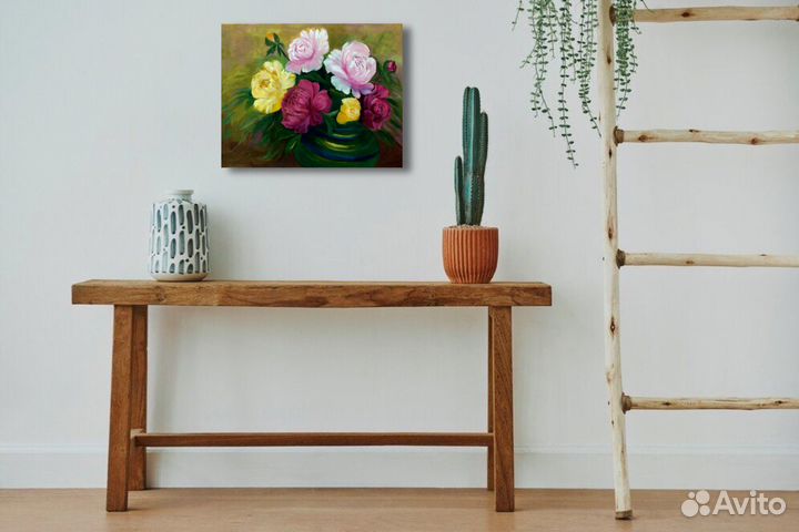 Картина»Яркие пионы» холст масло 40 х50 см