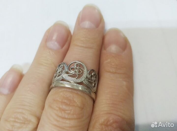 Кольцо серебрянное 17, двойное, широкое, ажурное