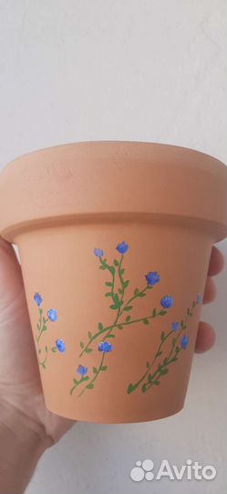 Глиняный горшок для цветов ручная роспись